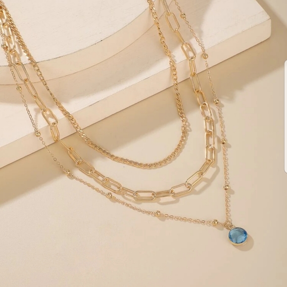 *Aviva* Blue Stone Layered Necklace - Picture 3 of 5